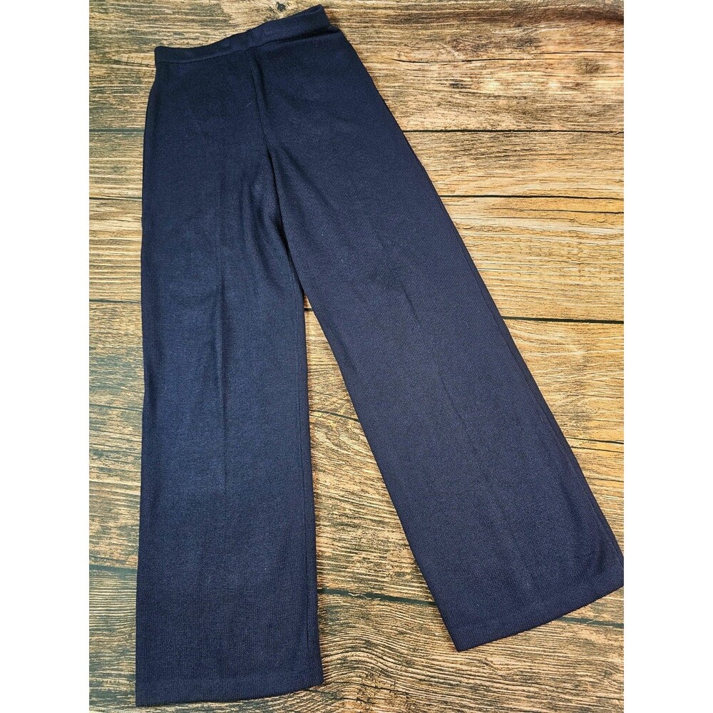 St. John Santana Knit Pants Navy Blue Elastic Waist Pull On Straight Leg Women 8